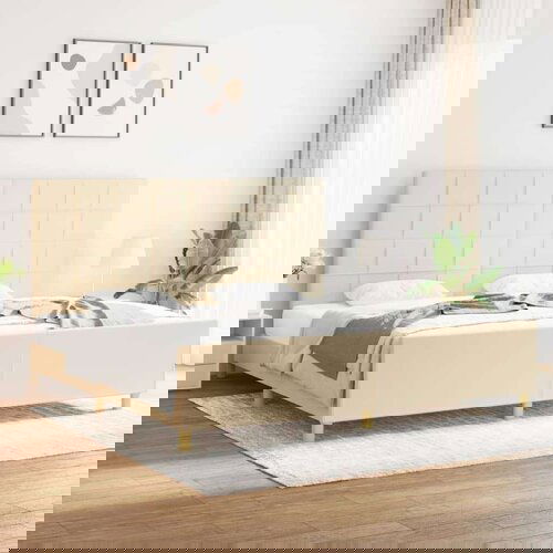  Posteljni okvir z vzglavjem krem 200x200 cm blago, (20907261) Slike