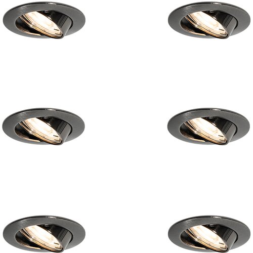 QAZQA Set van 6 moderne inbouwspots gunmetal GU10 50mm rond kantelbaar - Edu Slike