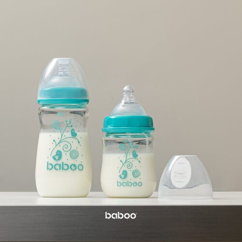 Baboo Anti-colic Glass Feeding Bottle Wide Neck steklenička za dojenčke 3m+ 250 ml Slike