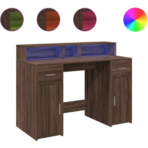 Maison Chic Pisalna miza - pisarniška miza - Računalniška miza z LED lučkami rjavi hrast 120x55x91 cm inž. les, (21785111) Cene
