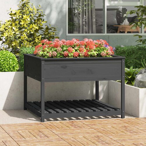 vidaXL visoka greda s polico siva 111,5x111,5x81 cm trdna borovina Cene
