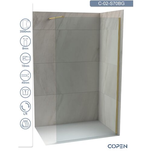 Copen Tuš paravan - stena C-02-S70BG Monte profil brušeno zlato 70x200cm providno staklo Cene