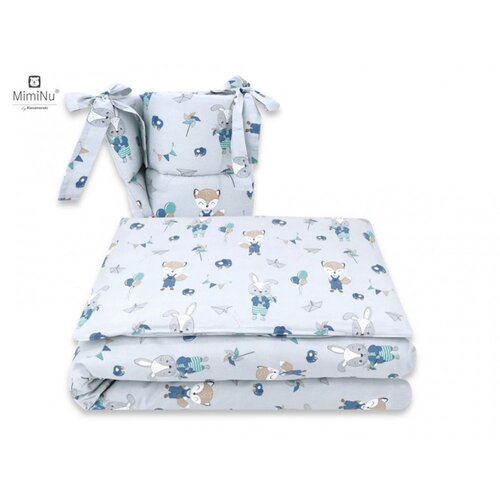 MimiNu posteljina set 3 elem. Bunny and Fox Blue (za krevetić 120x60 cm) Slike