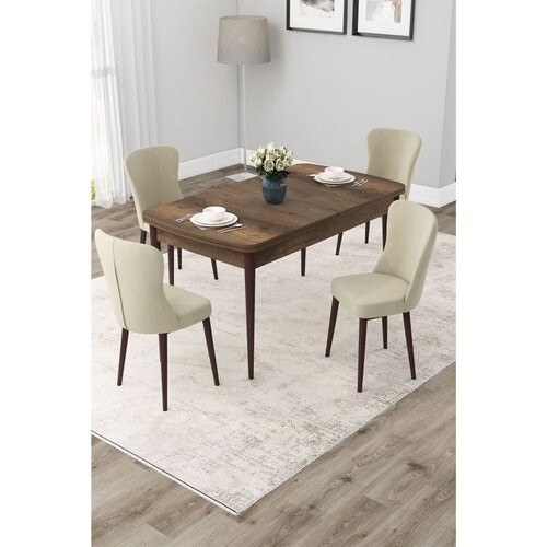 Hanah home trpezarijski set Due, sto na razvlačenje i 4 stolice, ploča u dekoru drveta Baroque, krem tkanina Babyface Cene