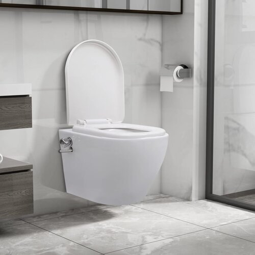 VidaXL Viseča WC &amp;scaron;koljka brez roba z bide funkcijo keramična bela Slike