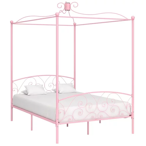 vidaXL okvir za krevet s nadstrešnicom ružičasti metalni 120 x 200 cm