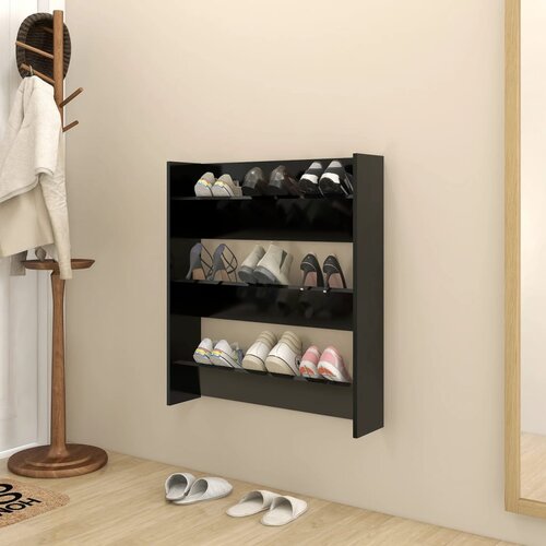 vidaXL Stenska omara za čevlje črna 80x18x90 cm iverna plošča Cene