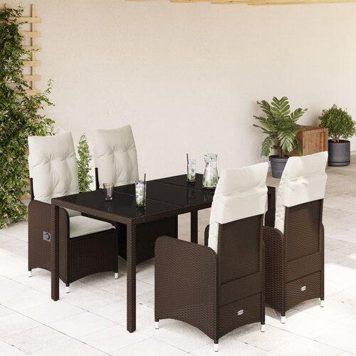 VidaXL 5-dijelni vrtni bistro set od poliratana s jastucima smeđi Slike