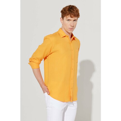 AC&Co / Altınyıldız Classics Men's Orange Comfort Fit Wide Cut, Classic Collar 100% Cotton Muslin Shirt. Cene