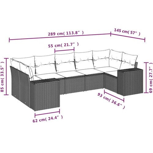 VidaXL 7-dijelni set vrtnih sofa od poliratana s jastucima smeđi Slike