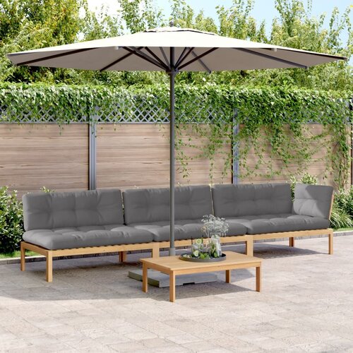  4-dijelni set vrtnih sofa od paleta s jastucima od drva bagrema Slike