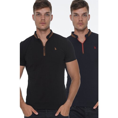Dewberry DOUBLE SET T8571 ZIPPER MEN&amp;#039;S T-SHIRT-NAVY - BLACK Slike