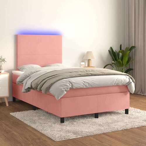  Box spring postelja z vzmetnico LED roza 120x200 cm žamet, (20791030) Slike
