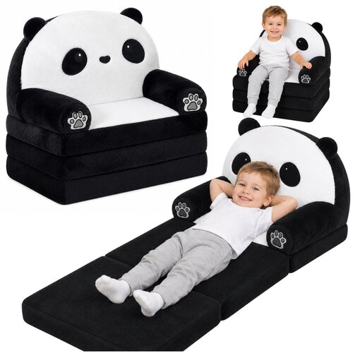 Panda 2in1 Children&amp;#039;s Soft Sofa Armchair/Lounge Chair Black and White Slike