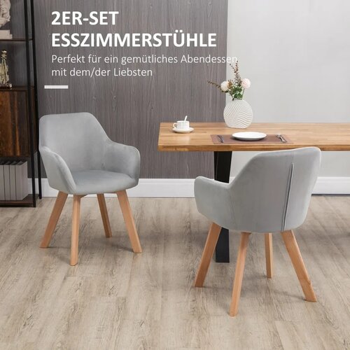  Set od 2 stolice blagovaonske stolice bar&amp;scaron;unasti izgled drvene noge 54 cm x 57 cm x 80 cm siva + prirodna boja Slike