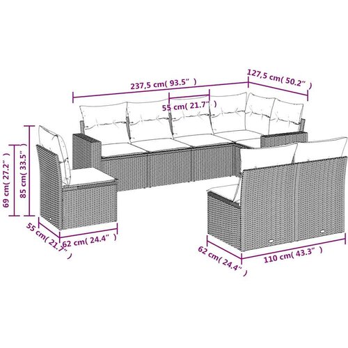  8-dijelni set vrtnih sofa od poliratana s jastucima crni Slike