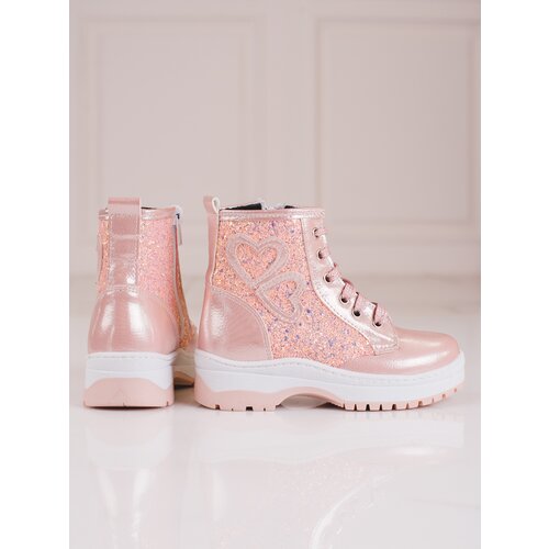 W. POTOCKI Girls' ankle boots with glitter Potocki light pink Slike