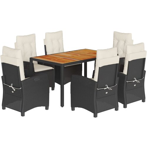  7-dijelni vrtni blagovaonski set s jastucima crni od poliratana Crna 150 cm table length Slike
