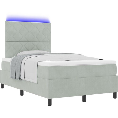 vidaXL Box Spring Krevet s Madracem i LED Svjetlom Siva 120x200 cm Baršun Cene