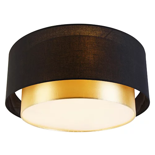 QAZQA Moderna stropna svetilka črna z zlatom 50 cm 3-luč - Drum Duo