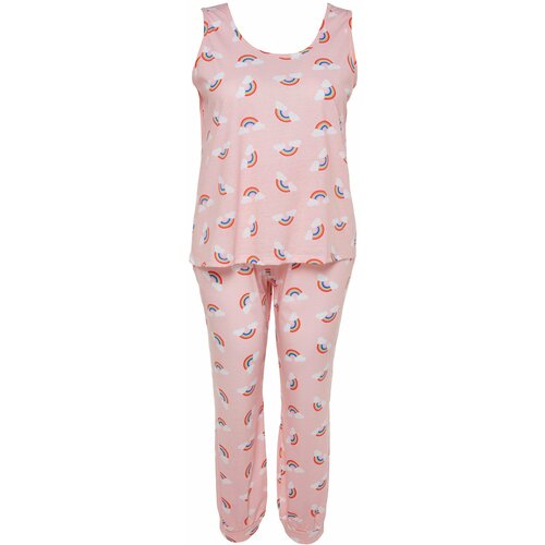 Trendyol Curve Plus Size Pajama Set - Pink - Graphic Cene
