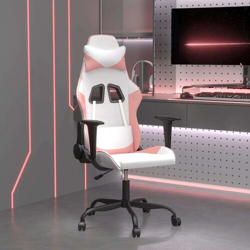  Masažni gaming stol Bela in roza umetno usnje Slike