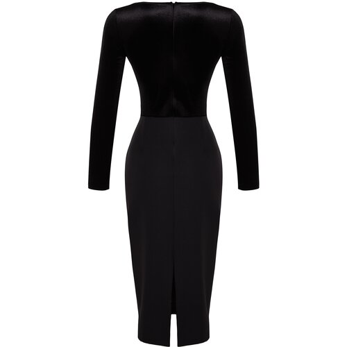 Trendyol Black Fitted Velvet Elegant Evening Dress Slike