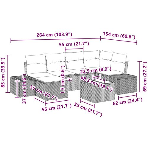  Sjedeća garnitura za vrt 7 pcs Crna i krem Poli ratan Slike