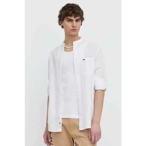 Tommy Jeans Košulja s dodatkom lana boja: bijela, regular, s ruskim ovratnikom