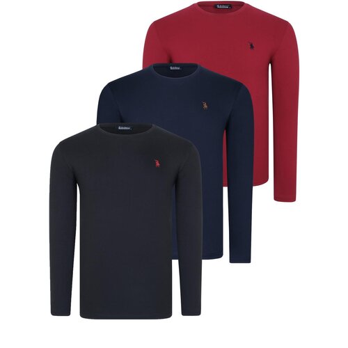 Dewberry TRIPLE SET T8588 ROUND NECK MEN'S SWEATSHIRT-BLACK-NAVY-BURGUNDY Cijene