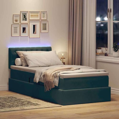  Krevet s prostorom za pohranu s LED-om Tamnozelena 100 x 200 cm Slike