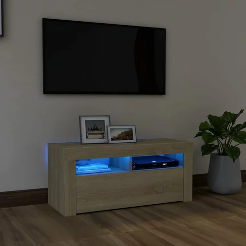 vidaXL TV omarica z LED lučkami sonoma hrast 90x35x40 cm
