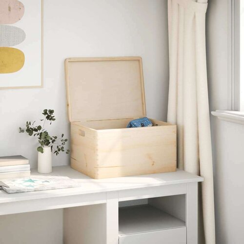 VidaXL Lesena &amp;scaron;katla s pokrovom in ročaji 40x30x23 cm trdna borovina Slike