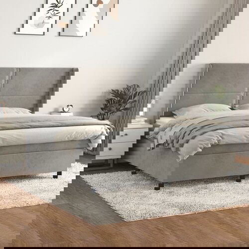 VidaXL Box spring postelja z vzmetnico svetlo siva 180x200 cm žamet Slike