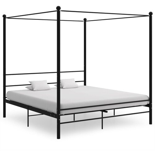 VidaXL Posteljni okvir z ogrodjem za baldahin črn kovinski 200x200 cm Slike