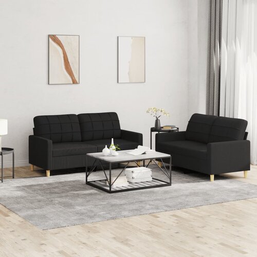  2-dijelni set sofa s jastucima crni od tkanine Cene