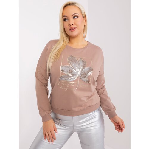 Fashion Hunters Dark beige plus size blouse with appliqu&amp;eacute; Slike