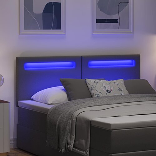  LED glava kreveta Siva 144 cm Lažna koža Slike