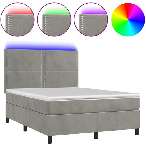 Maison Chic Box spring postelja - Vzmetna postelja z vzmetnico LED svetlo siva 140x200cm žamet SL15849, (21895728) Cene