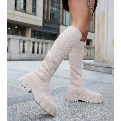 Gemre Beige long sock boots Ausonia Slike