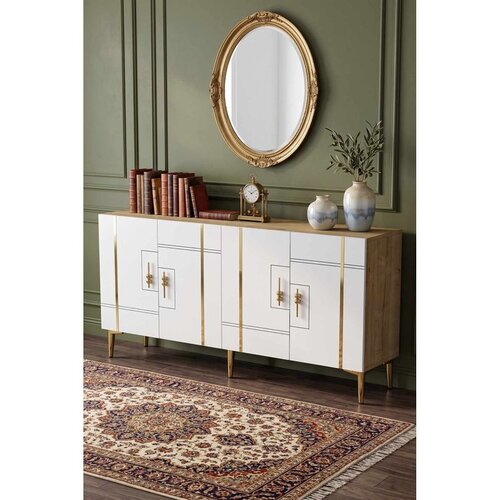 Hanah home komoda Ilay 150, 150 cm, hrast Sapphire / bela / zlatna Cene