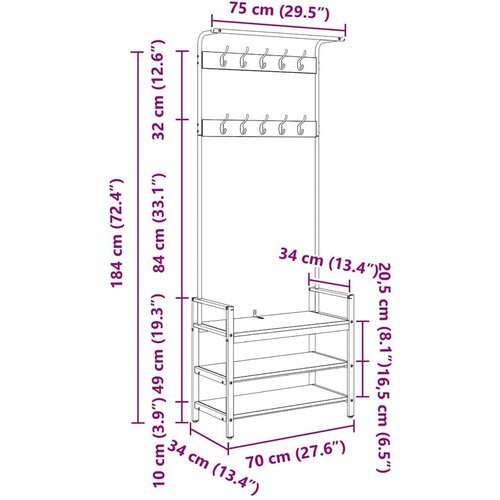 VidaXL Obe&amp;scaron;alnik za pla&amp;scaron;če Star les 75 x 34 x 184 cm Konstruiran les Slike