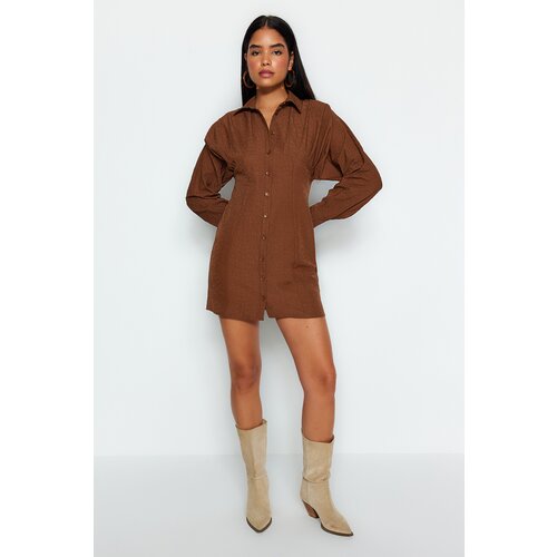 Trendyol Limited Edition Brown Fabric Featured Woven Shirt Dress Slike