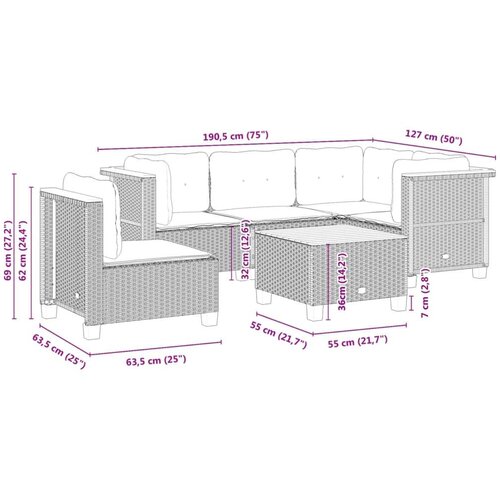 vidaXL 6-dijelni set vrtnih sofa s jastucima crni od poliratana Cijene
