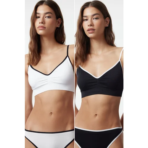 Trendyol Black-White 2-Piece Seamless Non-wired Plain Cup Bustier Bra