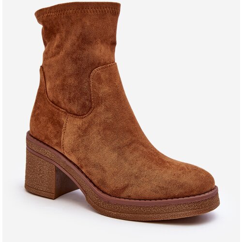 Kesi Women's Camel Argastis High Heeled Ankle Boots Cene