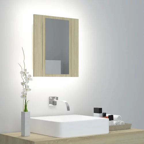 vidaXL LED kopalniška omarica z ogledalom sonoma hrast 40x12x45 cm