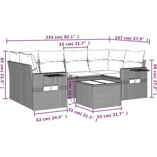 VidaXL 7-dijelni set vrtnih sofa od poliratana s jastucima crni Slike