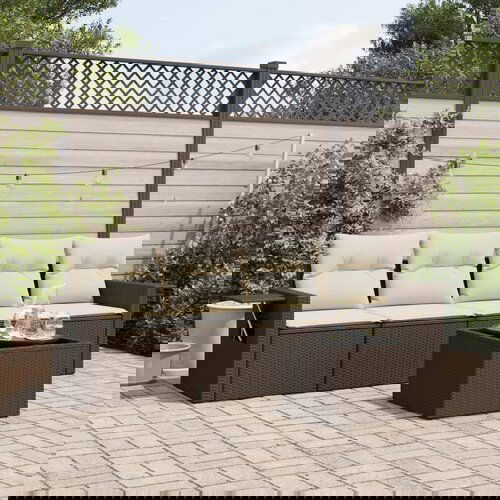 VidaXL 5-dijelni set vrtnih sofa s jastucima poliratan smeđi Slike