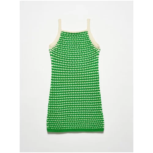 Dilvin 90115 Thick Textured Knitwear Dress-green